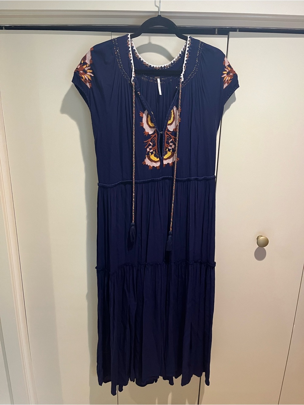 Free People Navy Embroidered Boho Dress with Multicolor Accents